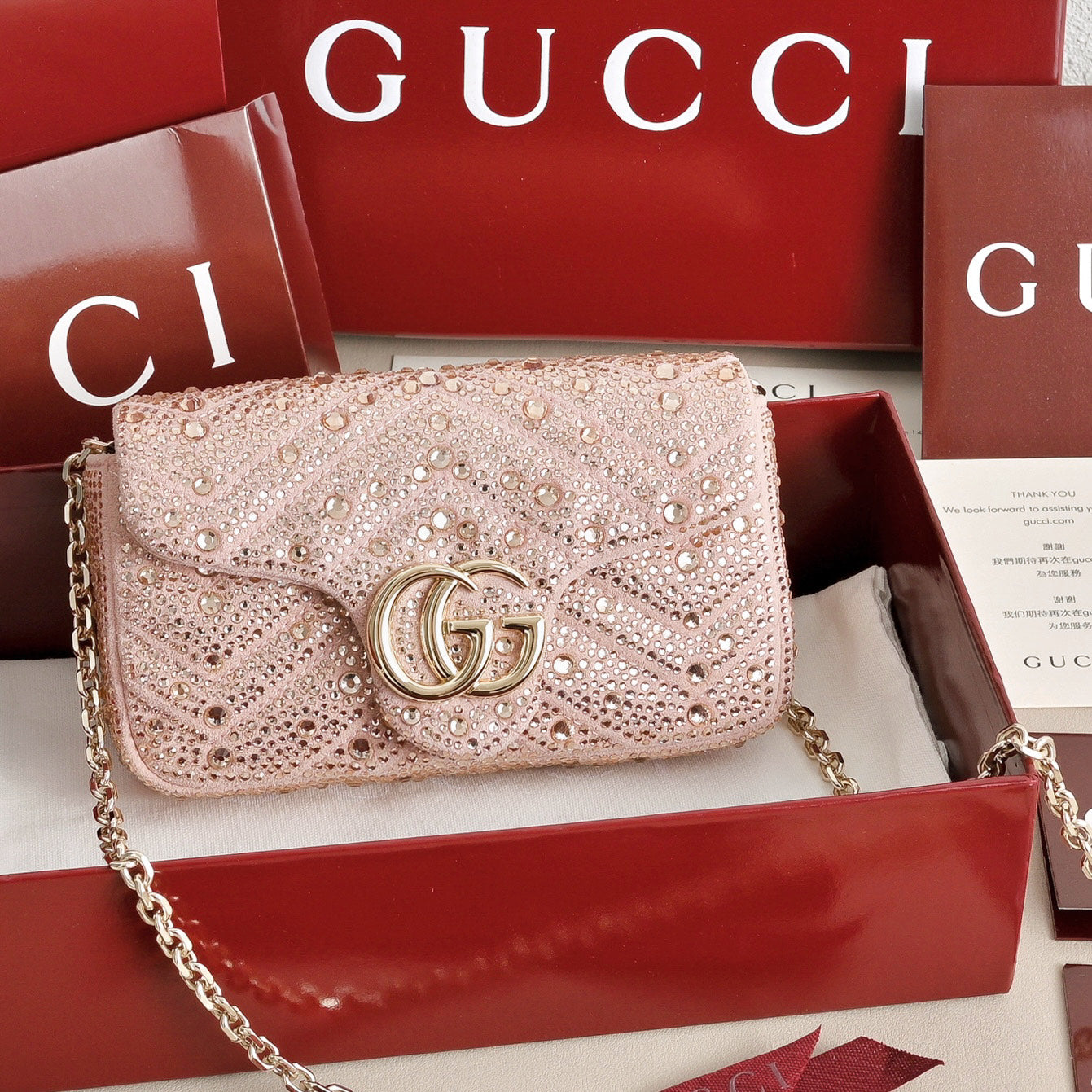 Gucci GG Marmont Crystal Mini Shoulder Bag